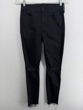 MOTHER Jeans 25 The Looker Ankle Fray Raw Hem Denim Skinny Slim Black USA